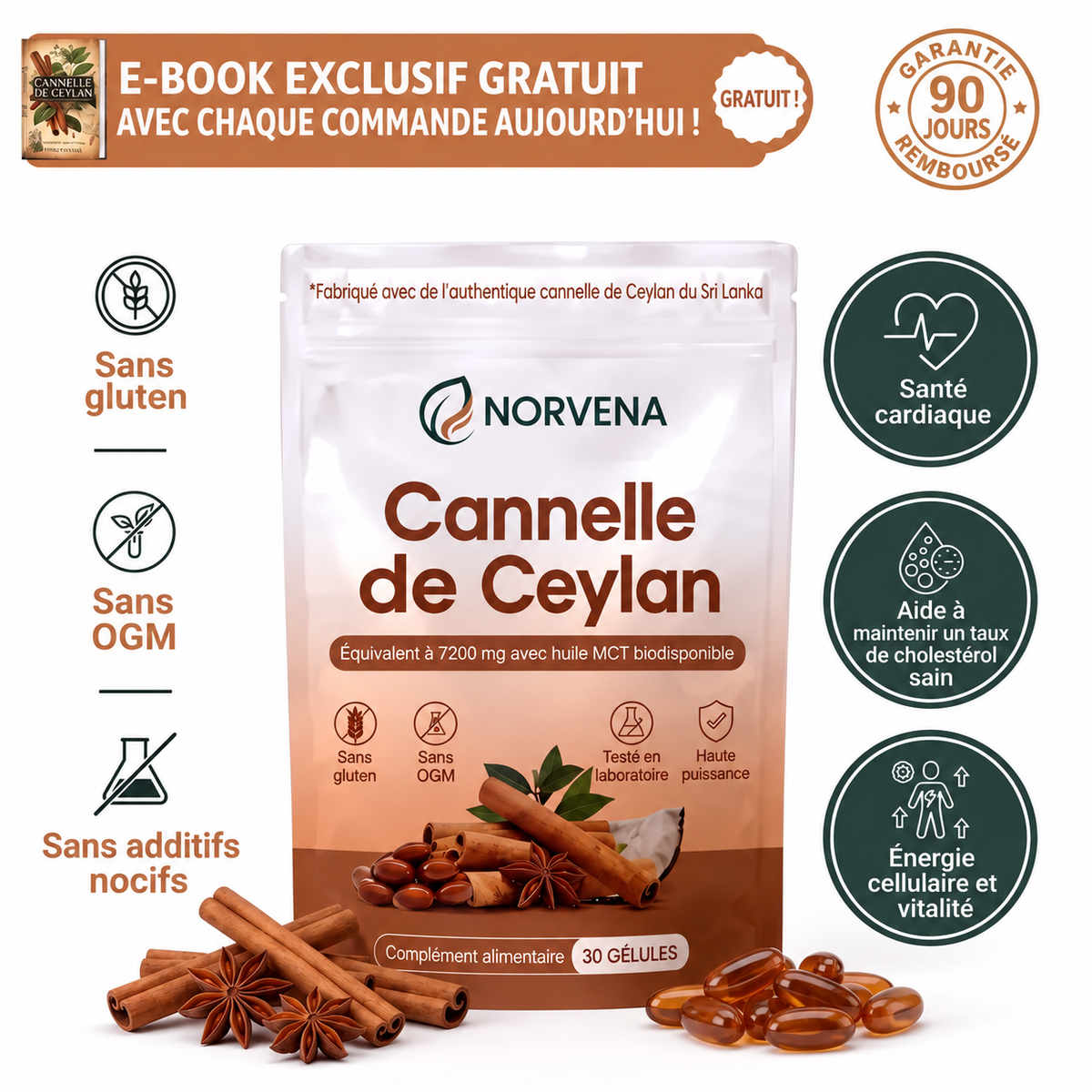 Norvena Ceylon Cinnamon 7,200mg with MCT Oil