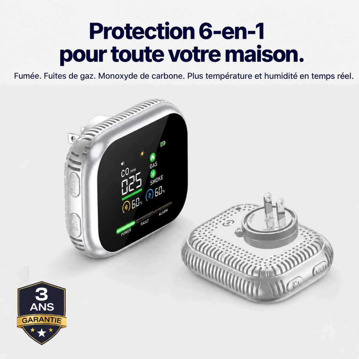 Airvéa™ - Détecteur 6-en-1 Fumée, Gaz & CO